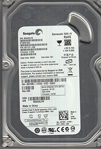 Seagate 80GB SATA 3.5 Hard Drive ST380815AS, 5RW, , PN 9CY131-035, FW 4.ADA,