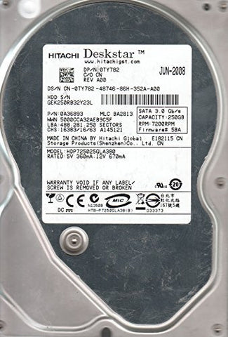 Hitachi 250GB SATA 3.5 Hard Drive HDP725025GLA380, PN 0A36893, MLC BA2813